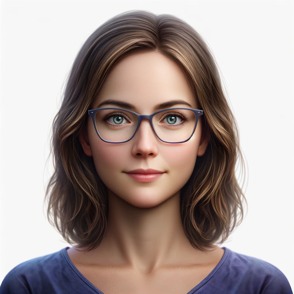 DALL·E 2024-03-11 21.11.17 - A realistic, square, color photograph of a woman with features similar to the provided image 'fran', including blue-green eyes, set against a complete